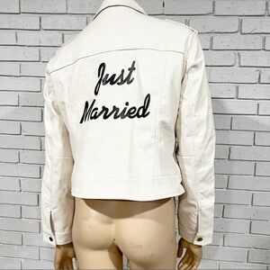 Barney’s Originals Faux Leather Just Married Ecru Jacket